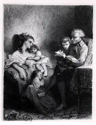 Alphonse de Lamartine (1792-1869) liest seiner Familie vor